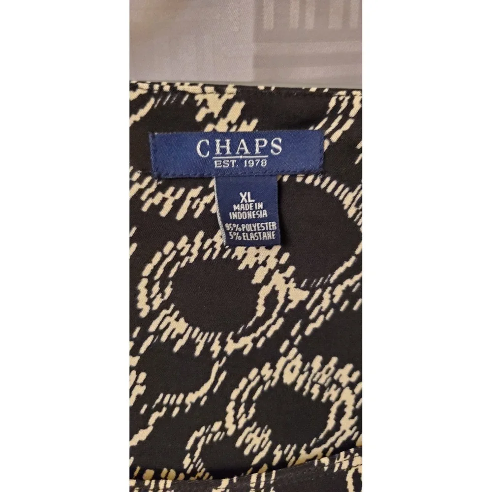 CHAPS Ralph Lauren Women's‎ Jersey Dress Geometric Black Ivory Stretch Size XL